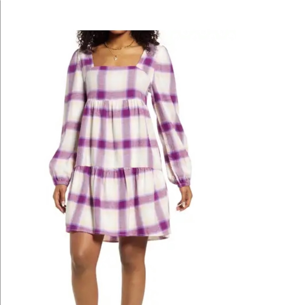 NWOT Purple Long Sleeve Plaid Dress - XL